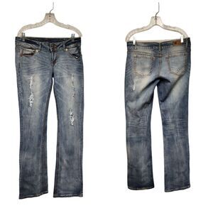 Royal Blue Bootcut Jeans Juniors 11/39 Distressed Faded Blue